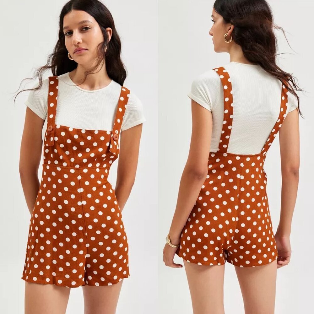 New Kimchi Blue Stephie Shift Brown Polka Dot Romper Size S